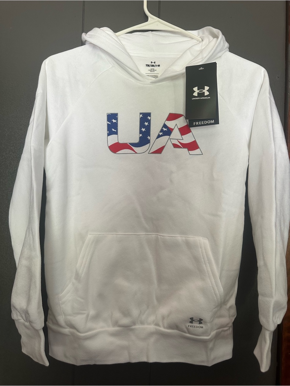 Under Armour Boys White Crewneck Hoodie with USA Flag UA Logo